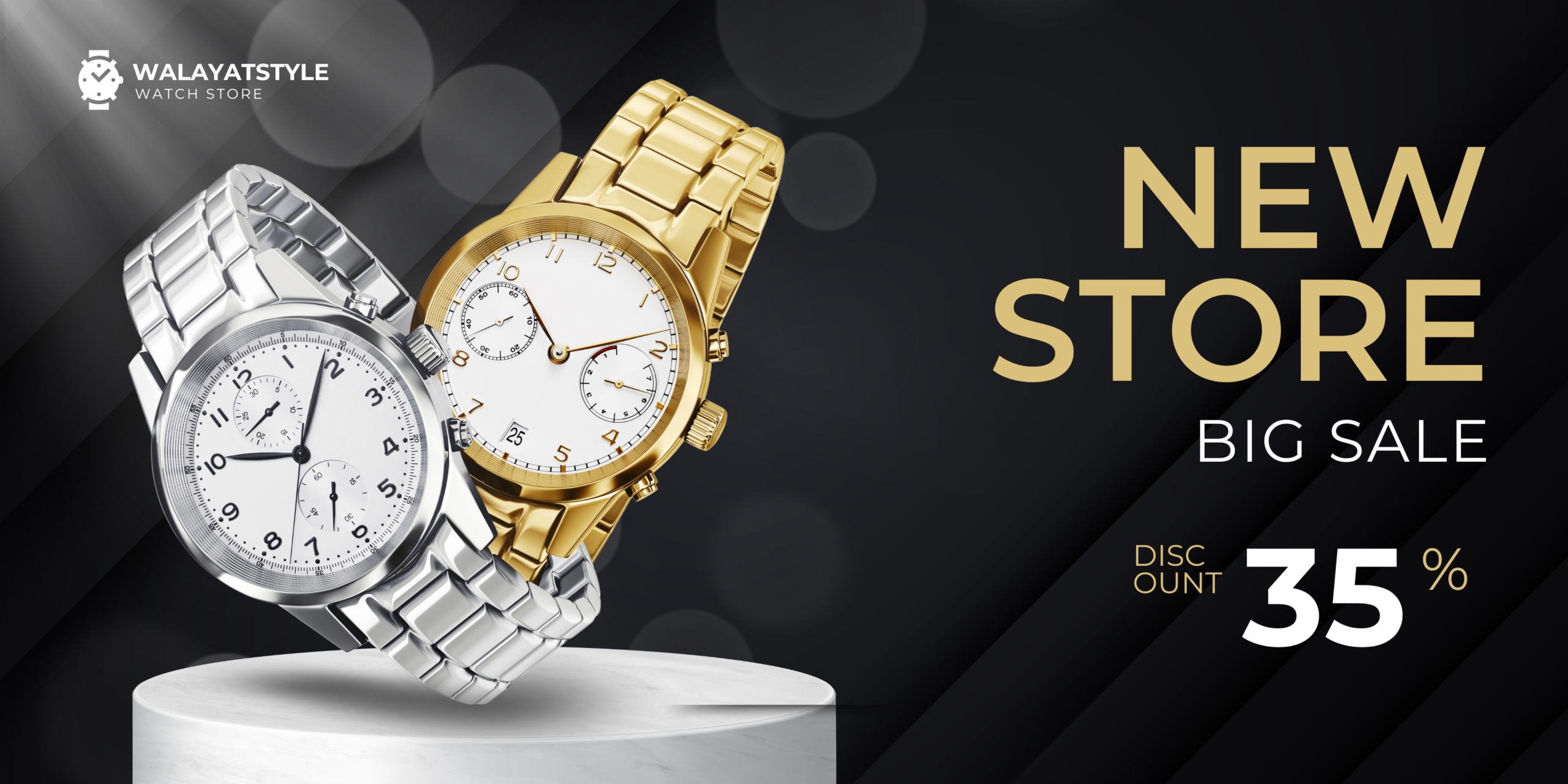 Black and Gold Elegant Special New Year's Watch Promo Banner Design